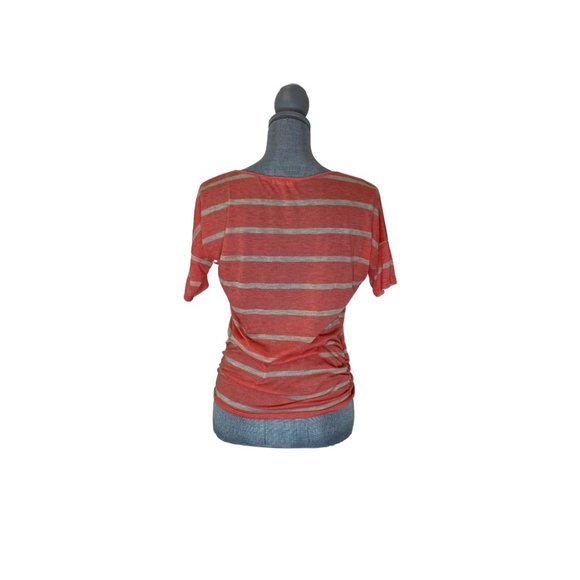Coral and beige stripped short sleeve top - Picture 4 of 4